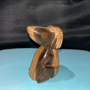 VINTAGE CARVED WOODEN SITTING DOG 3.5" FIGURINE